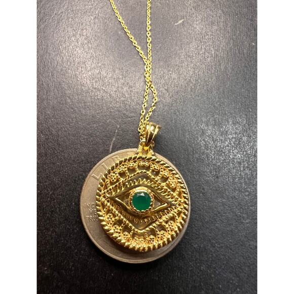 NEW Green onyx evil eye pendant and chain in gold over sterling silver - Picture 2 of 13